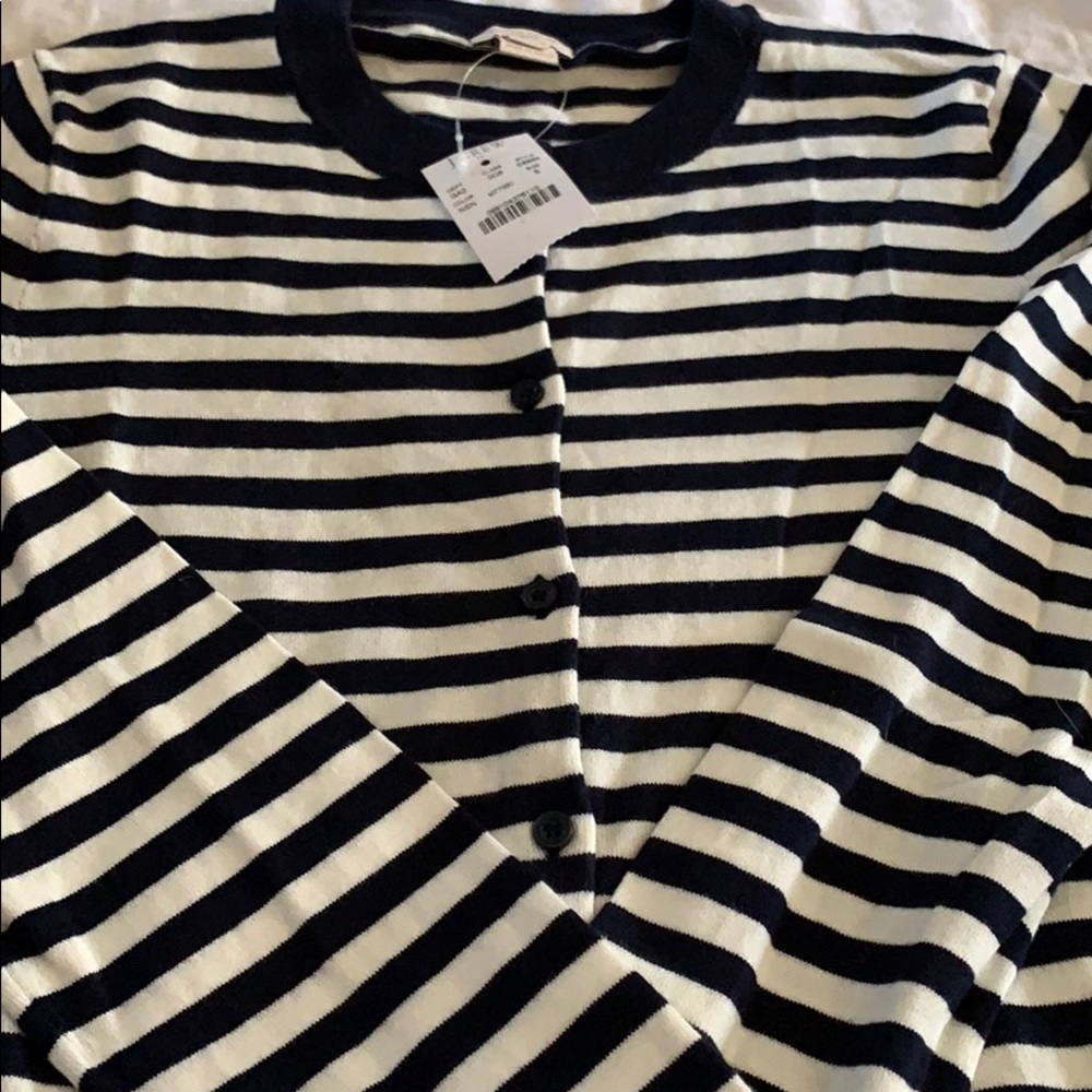 J Crew Small Striped Cardigan Blue and Cream NEW